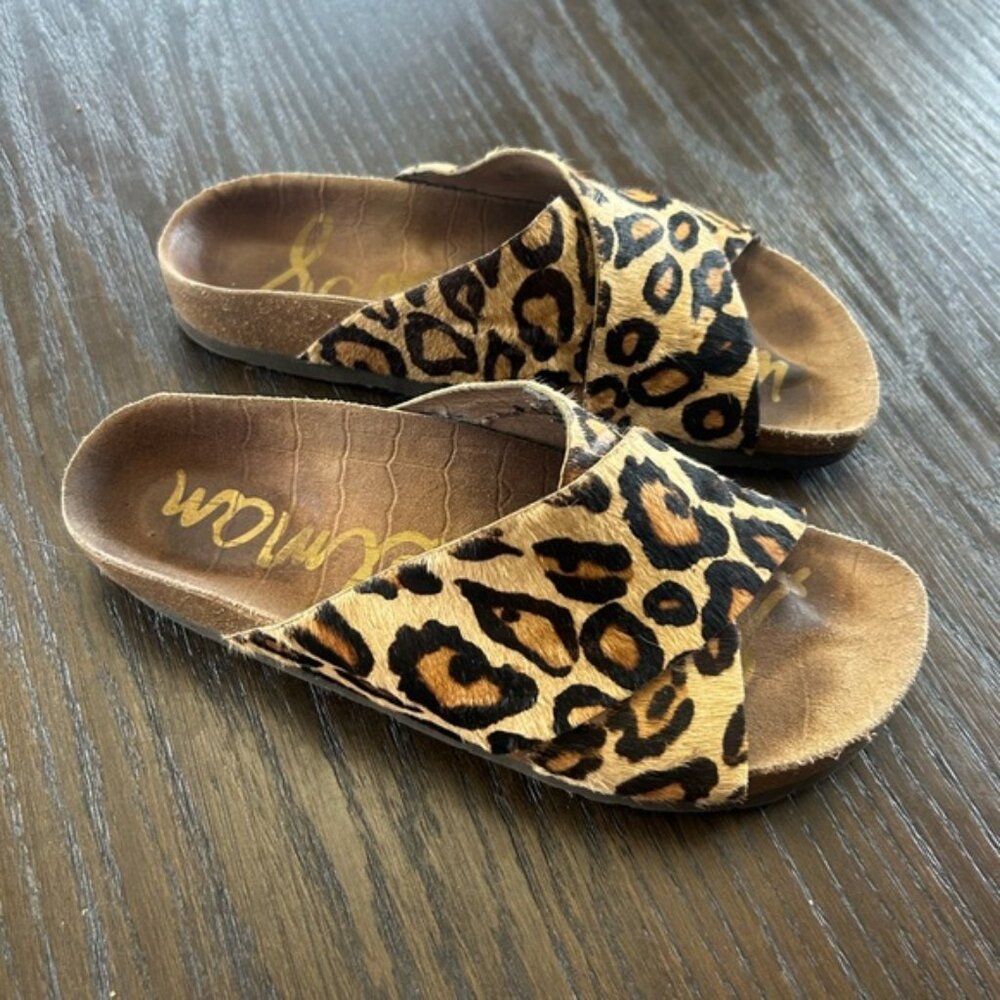 Sam Edelman sandals leather faux animal fur leopard bohem hippie comfy
